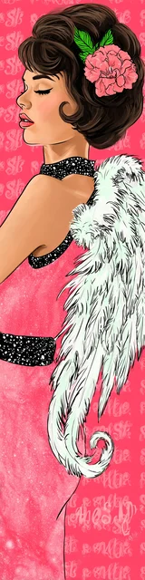 Free angel bookmark featuring an angel leaning back on pink